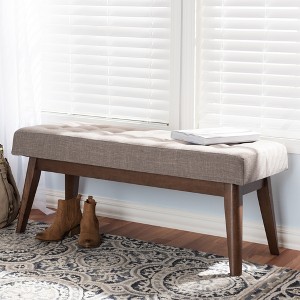 Elia Mid Century Modern Walnut Wood Fabric Button Tufted Bench - Baxton Studio - 1 of 4