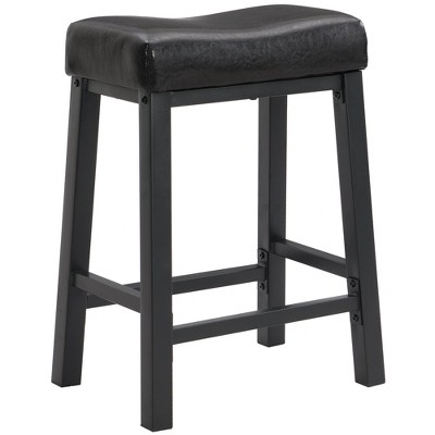 eHemco Heavy-Duty Padded Faux Leather Saddle Seat Metal Kitchen Bar Stools, 24.8 Inches