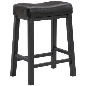 eHemco Heavy-Duty Padded Faux Leather Saddle Seat Metal Kitchen Bar Stools, 24.8 Inches - 1 of 4
