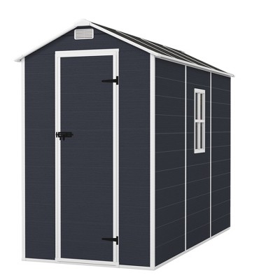 Vynxaria 4x8FT Resin Storage Shed, High-Quality 12mm Thick PP Material, Waterproof/UV/Rust-Proof with HD Window, Dark Gray