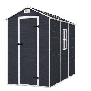 Vynxaria 4x8FT Resin Storage Shed, High-Quality 12mm Thick PP Material, Waterproof/UV/Rust-Proof with HD Window, Dark Gray - 1 of 4
