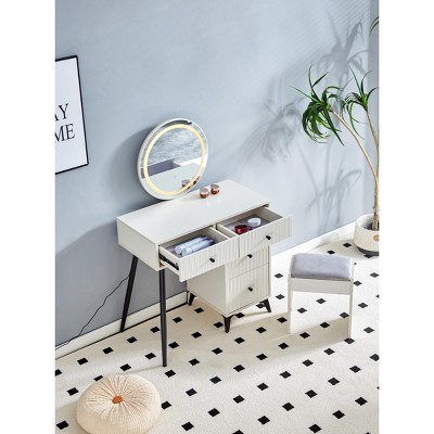 Xiyuyeu Makeup Vanity Desk With Mirror Vanity Table With Round Mirror ...