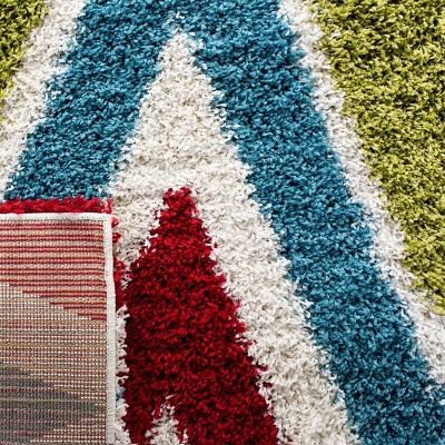 Ivory and Multi High Pile Shag Kids Area Rug