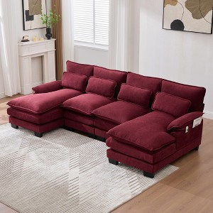 MOONMISS 110" Chenille U Shaped 4 Seat Sectional Couches for Living Room, Modular Sofa Sleeper with Double Chaise & Memory Foam for Apartment - 1 of 4
