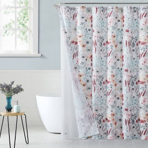 Jade + Oake14pc Shower Curtain Set Floral: Includes Liner & Rings, Dobby Polyester, Botanical Design - 1 of 4