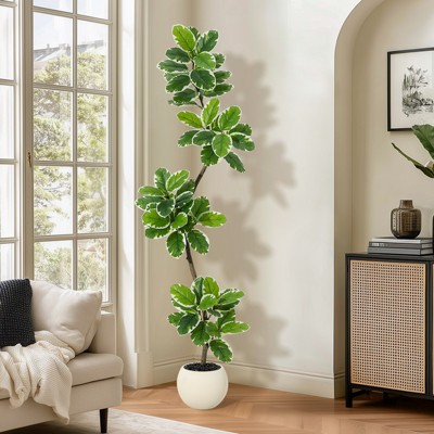 Garvee Fiddle Leaf Fig Tree Artificial Indoor, Faux Rubber Tree with Sphere Planter, Tall Artificial Plants with Moss for Home Decor Office