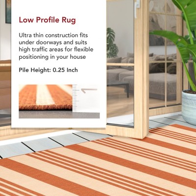 Terracotta Stripe Square Synthetic 64" Easy-Care Outdoor Rug