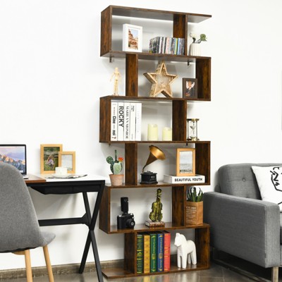 Modern 6-Tier S-Shaped Coffee Wooden Bookshelf
