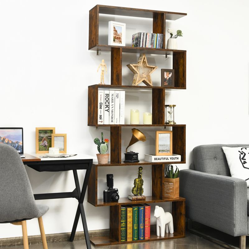 Tangkula 2 PCS 6-Tier S-Shaped Wooden Bookshelf Storage Bookcase Multifunctional  Display Stand Shelf, 3 of 9