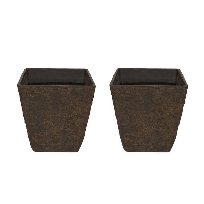 Set of 2 Resin Indoor/Outdoor Squared Planters Brown - Alpine Corporation