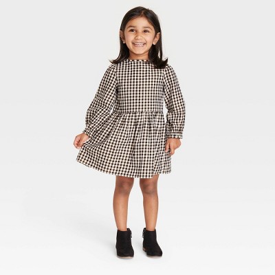 Image of Toddler Girls' Plaid Long Sleeve Dress - Cat & Jack™ Black/Cream 3T