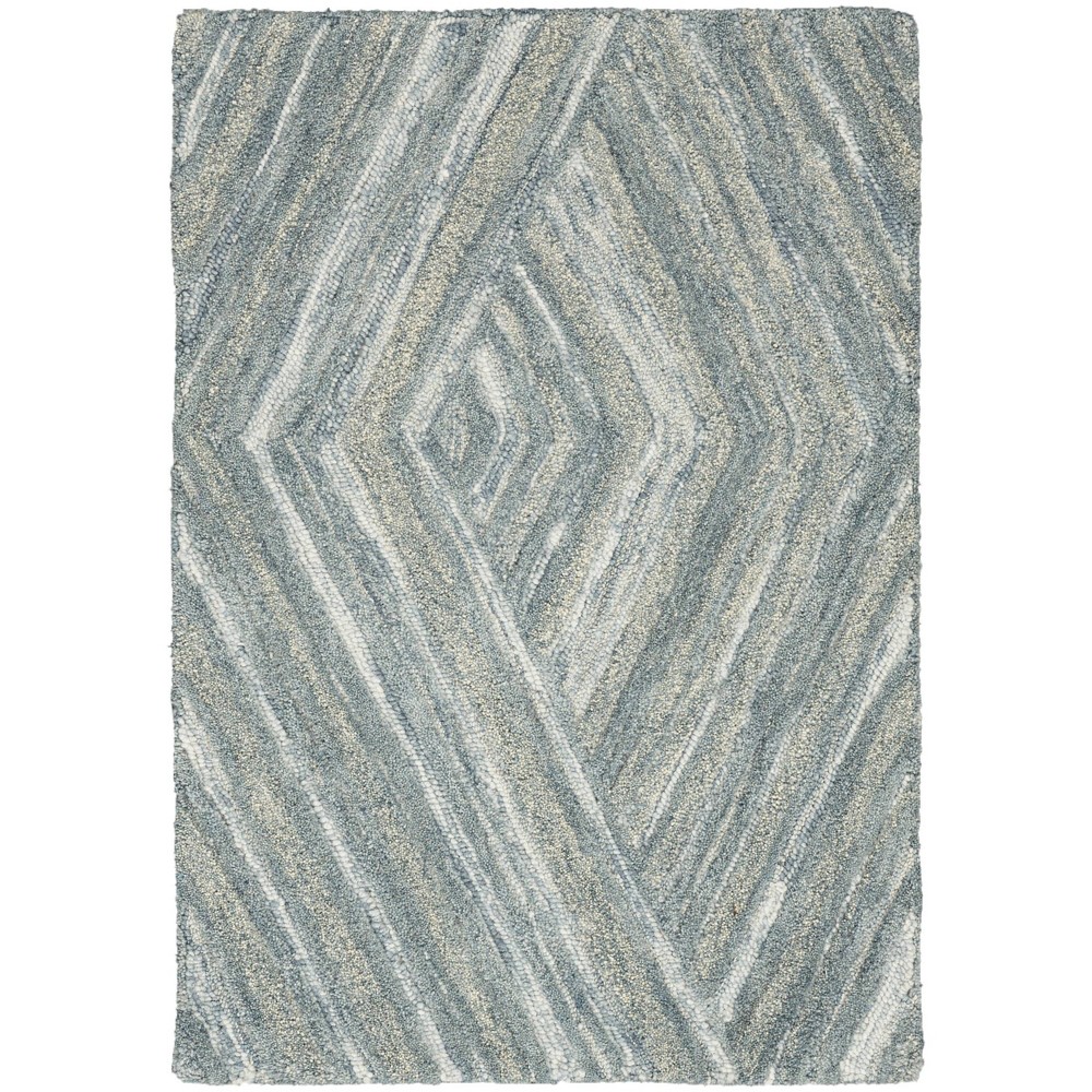 Photos - Area Rug Nourison 3'9"x5'9" Modern Wool Geometric Handtufted  Blue: Modern Rectangle for Living Room & Bedroom 