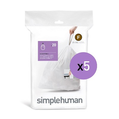 simplehuman 25L 100ct Code F Custom Fit Trash Can Liner White