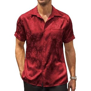 COOFANDY Mens Silk Button Down Short Sleeve Shirt Satin Dress Shirts Summer Beach Wedding Shirt - 1 of 4