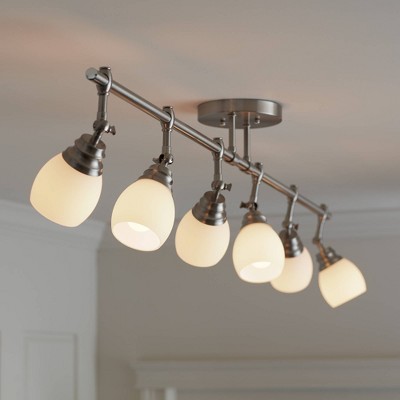 Elm Park Brushed Nickel 6-Light Adjustable Track Fixture with Glass Shades