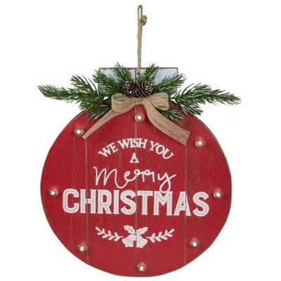 Northlight 13.75" Battery Operated Red Ornament "We Wish You a Merry Christmas" Wall Sign