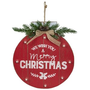 Northlight 13.75" Battery Operated Red Ornament "We Wish You a Merry Christmas" Wall Sign - 1 of 4