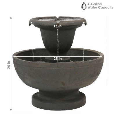 Gray Polyresin 25" 2-Tier Outdoor Water Fountain