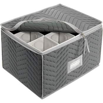 J&V TEXTILES Wine Cup Storage Chest - Deluxe Quilted Microfiber (Light Gray)
