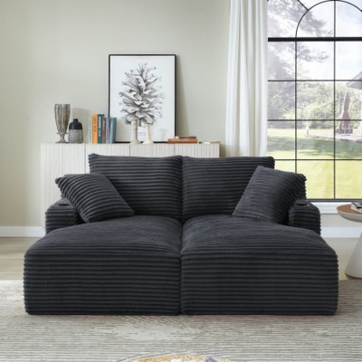 Set of 2 Corduroy Chaise Lounge Chairs, Oversized Sleeper Sofa with Cupholder, Modern Loveseat for Bedroom or Living Room – The Pop Home