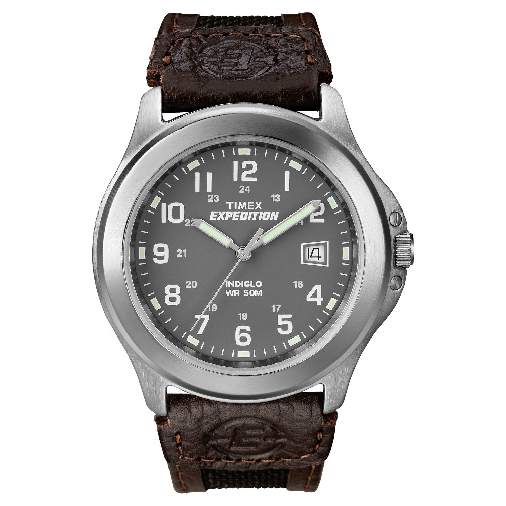 Photos - Wrist Watch Timex Men's  Expedition Watch with Nylon and Leather Strap - Silver/Brown T 