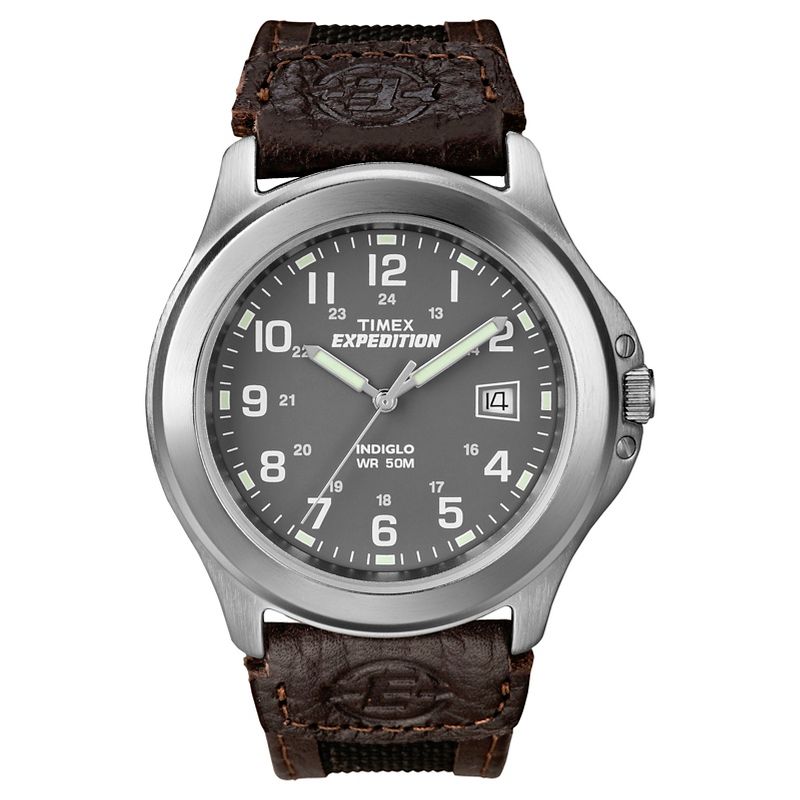Men&#39;s Timex Expedition Watch with Nylon and Leather Strap - Silver/Brown T40091JT, 1 of 4