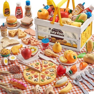 Etokfoks 83 Piece Play Food Set Wheat Straw Pretend Kitchen Toys