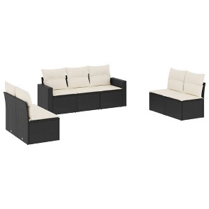 vidaXL 7 Piece Patio Sofa Set with Cushions Black and Cream Poly Rattan - Without Table - 1 of 4
