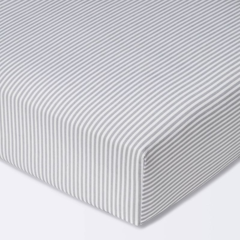 Fitted Crib Sheet Stripe - Cloud Island&#8482; - White/Gray, 1 of 6