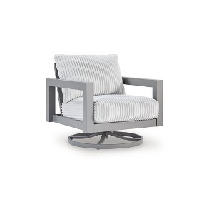 Signature Design by Ashley Agoda Outdoor Swivel Lounge Chair with UV-Resistant Cushions, 360° Swivel, All-Weather Aluminum Frame, Gray - 1 of 4