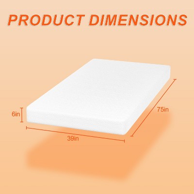 Twin 6" White Gel Memory Foam Mattress with Bamboo Charcoal