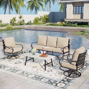 Captiva Designs 4 PCS Metal Patio Furniture Conversation Set with Swivel Armchairs for Garden Porch Backyard - 1 of 4