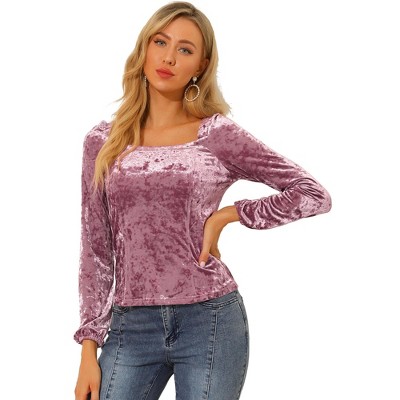 Pink velvet long sleeve top sale