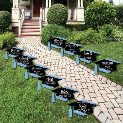 Big Dot of Happiness Light Blue Graduation Lawn Decorations - 10 Piece