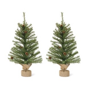 Mini Decorative Pine Trees – 2' Tall with Pinecones and Burlap Base Set of 2 by Melrose - 1 of 3