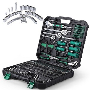 Mechanic Tool Set, Socket Wrench Set - 213 Piece Home/Auto Repair Tool Kit with High-Polish Chrome Cr-V Steel & Plastic Storage Case - 1 of 4