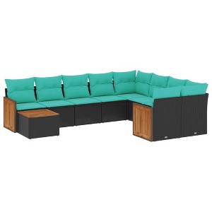 vidaXL 10 Piece Garden Sofa Set with Cushions - Black Poly Rattan - 1 of 4