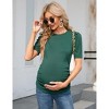 Maternity Tops Women's Casual Ribbed Round Neck Puff Short Sleeve Ruched Side Tunic Blouses Shirts Pregnancy Clothes - 3 of 4