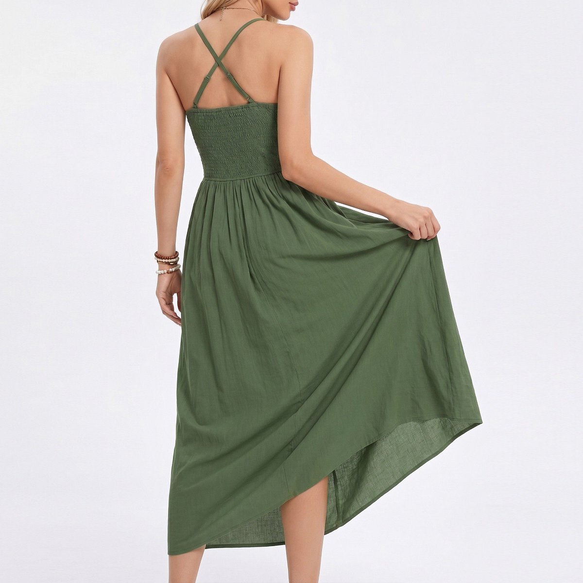 Женские платья Anna-Kaci Women's Lace Waist Maxi Dress with Spaghetti Straps and Surplice V Neck Bodice - X Large, Olive — фото 6
