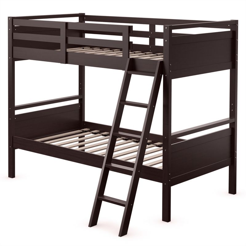 Costway Twin Over Twin Bunk Bed Convertible 2 Individual Beds Wooden White\Espresso\Navy, 1 of 11