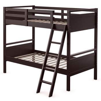 Costway Twin Over Twin Bunk Bed Convertible 2 Individual Beds Wooden White\Espresso\Navy