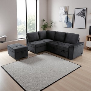85" Velvet Convertible L-Shaped Sectional Sofa with Storage Ottoman & USB - 1 of 4