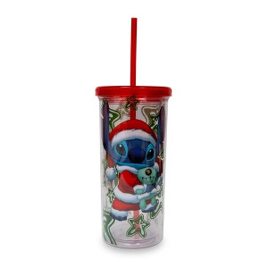 Silver Buffalo Disney Lilo & Stitch Santa Outfit Carnival Cup With Lid And Straw | Holds 20 Ounces - 1 of 4