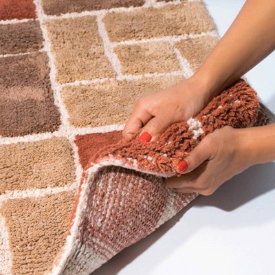 Adobe and Tan Cotton Blend Geometric Bath Rug Set