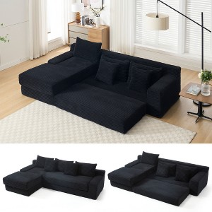 104.33" Memory Foam Corduroy L-Shaped Compression Sectional Sofa with Convertible Sofa Bed, Modular Couch, No Assembly - 1 of 4