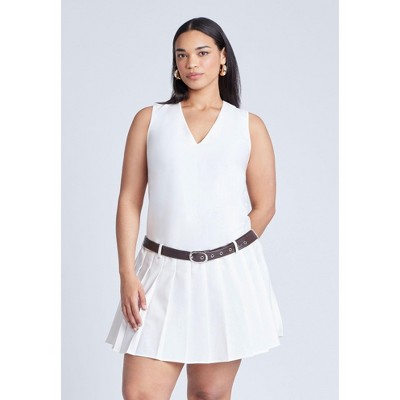 ELOQUII Women's Plus Size Pleated Mini Dress With Belt