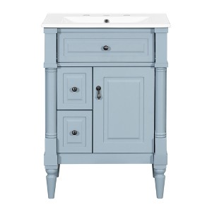 Gulches 24 in 18 in Undermount Rectangular Bathroom Sink in Gray Blue Solid Rubberwood MDF Ceramic with 3 Drawers Adjustable Shelf Metal Handles - 1 of 4