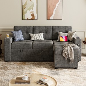 Sleeper Sofa,Pull Out Couch Bed with 1 USB-A & 1 Type-C & Cup Holders,L-Shaped Sectional Couch with Storage Chaise, 2 in 1 Sofa Bed for Living Room - 1 of 4