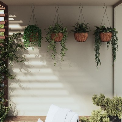 vidaXL Hanging Planters 4 pcs with Coco Liners Black Ã˜ 11.8"x20.5" Steel