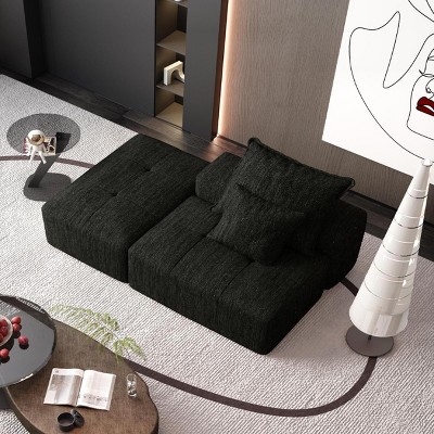 Oversized Modern Modular Sofa, DIY Layout Design Sofa with Ottoman, Tufted Sofa with Foam Filling Cushion and Pillows-Coolbibila